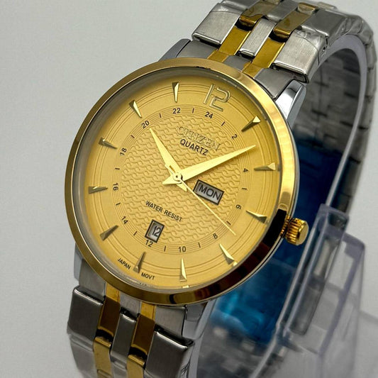 Citizen Quartz Classic Heritage Two-Tone Men's Watch – Gold Dial with Day-Date