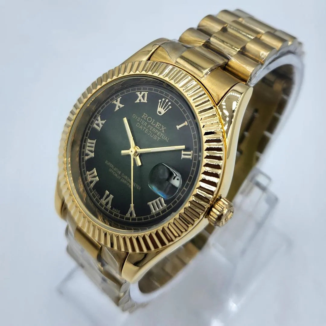 Rolex Luxury Gold Classic Dress Watch – Green Dial – Stainless Steel Bracelet – Men's Premium Watch