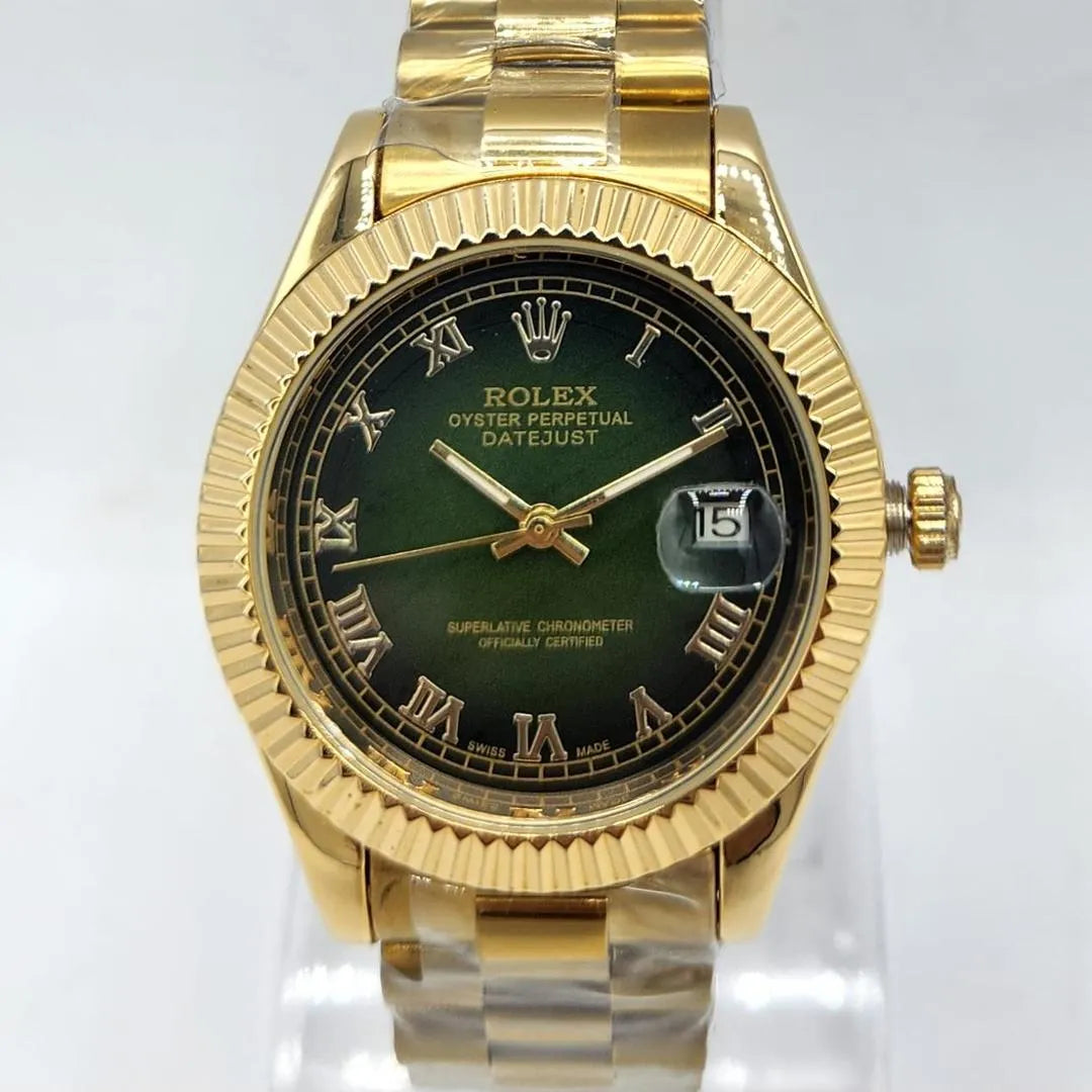 Rolex Luxury Gold Classic Dress Watch – Green Dial – Stainless Steel Bracelet – Men's Premium Watch