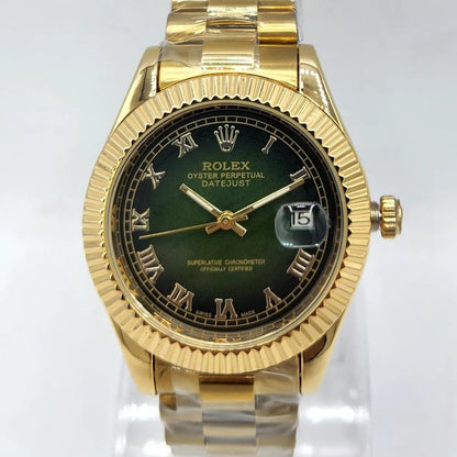 Rolex Luxury Gold Classic Dress Watch – Green Dial – Stainless Steel Bracelet – Men's Premium Watch