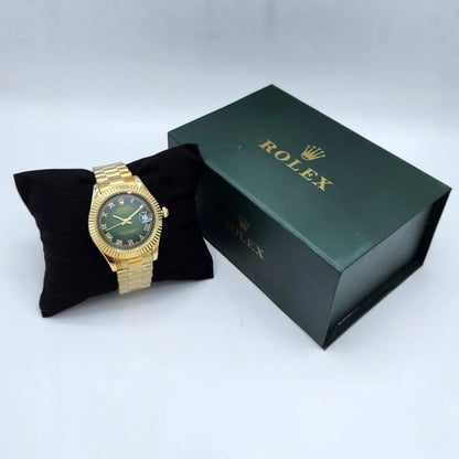 Rolex Luxury Gold Classic Dress Watch – Green Dial – Stainless Steel Bracelet – Men's Premium Watch