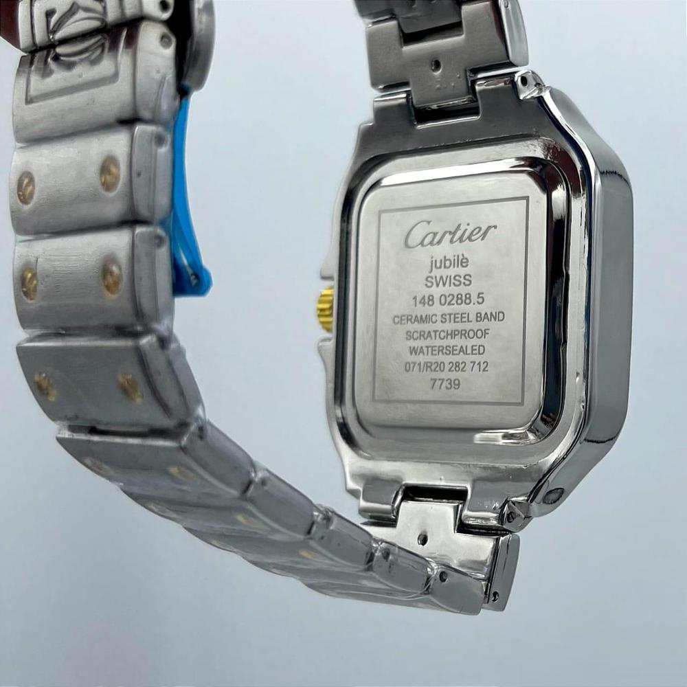 Cartier Luxury Gold Square Dress Watch – Black Textured Dial – Stainless Steel Bracelet – Men's Premium Watch