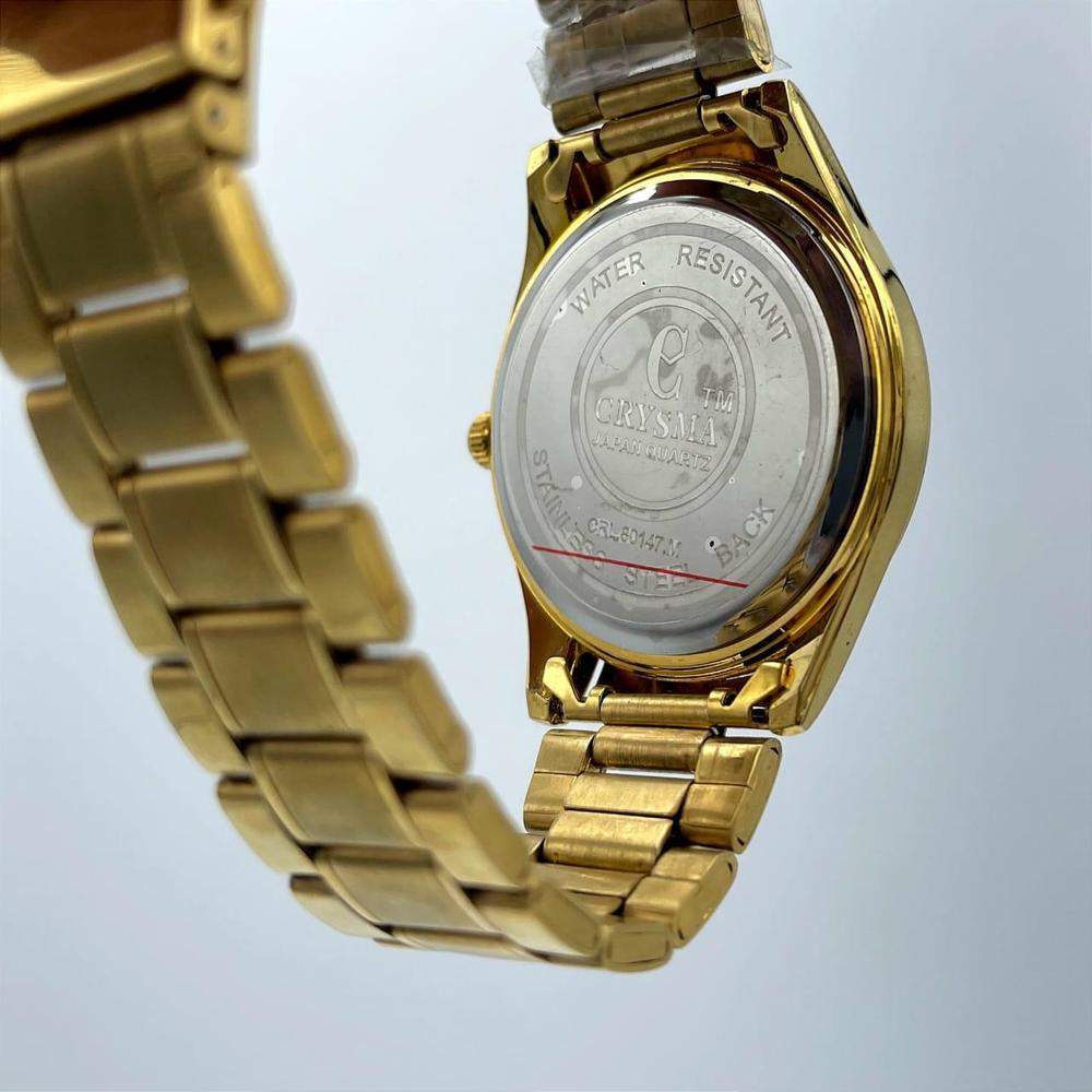 Crysma Luxury Gold Quartz Watch – Textured Dial with Royal Blue Accents & Crystal Markers | Trendoraa Mart Luxury Collection