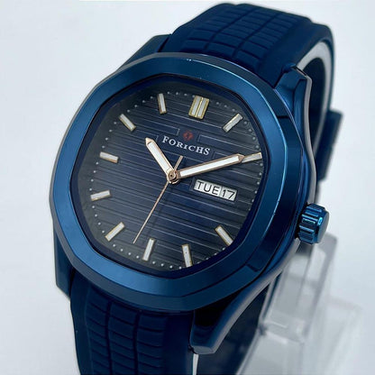 Forichs Luxury Sport Automatic-Style Men's Watch – Textured Dial with Day-Date & Premium Rubber Strap | Trendoraa Mart Elite Collection
