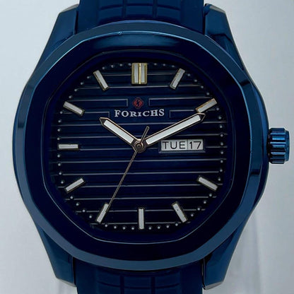 Forichs Luxury Sport Automatic-Style Men's Watch – Textured Dial with Day-Date & Premium Rubber Strap | Trendoraa Mart Elite Collection