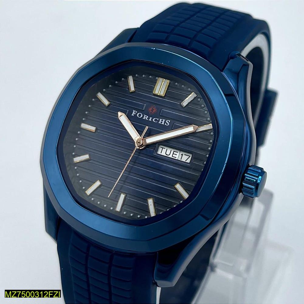 Forichs Luxury Sport Automatic-Style Men's Watch – Textured Dial with Day-Date & Premium Rubber Strap | Trendoraa Mart Elite Collection