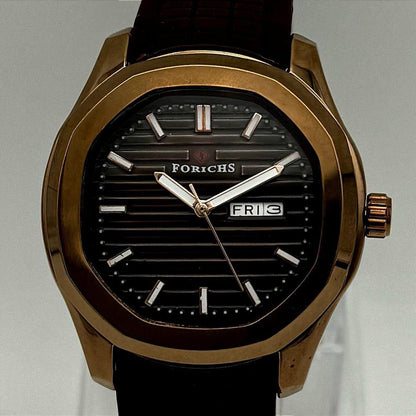 Forichs Luxury Sport Automatic-Style Men's Watch – Textured Dial with Day-Date & Premium Rubber Strap | Trendoraa Mart Elite Collection