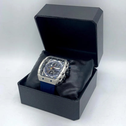 Ferrucci Luxury Skeleton Chronograph Sport Watch – Blue Silicone Strap – Stainless Steel Case – Men's Premium Watch