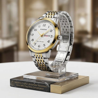 Jemsoun Classic Heritage: Two-Tone Luxury Watch (Automatic, Sapphire, Day-Date)