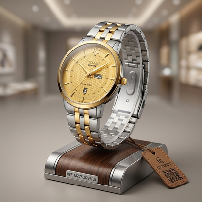 Citizen Quartz Classic Heritage Two-Tone Men's Watch – Gold Dial with Day-Date