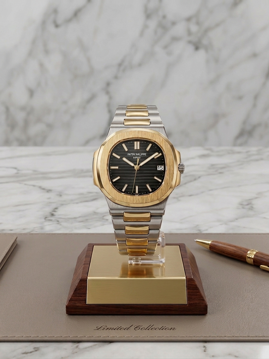 Patek Philippe Nautilus Two-Tone Automatic Men's Watch – Textured Black Dial (Ref: 5711 Style) | Trendoraa Mart Luxury Collection